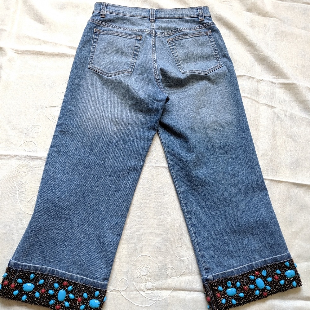 🌼3/$28🌼Unique V Cristina Boho Chic Beaded Petite Size Jeans - Picture 4 of 6